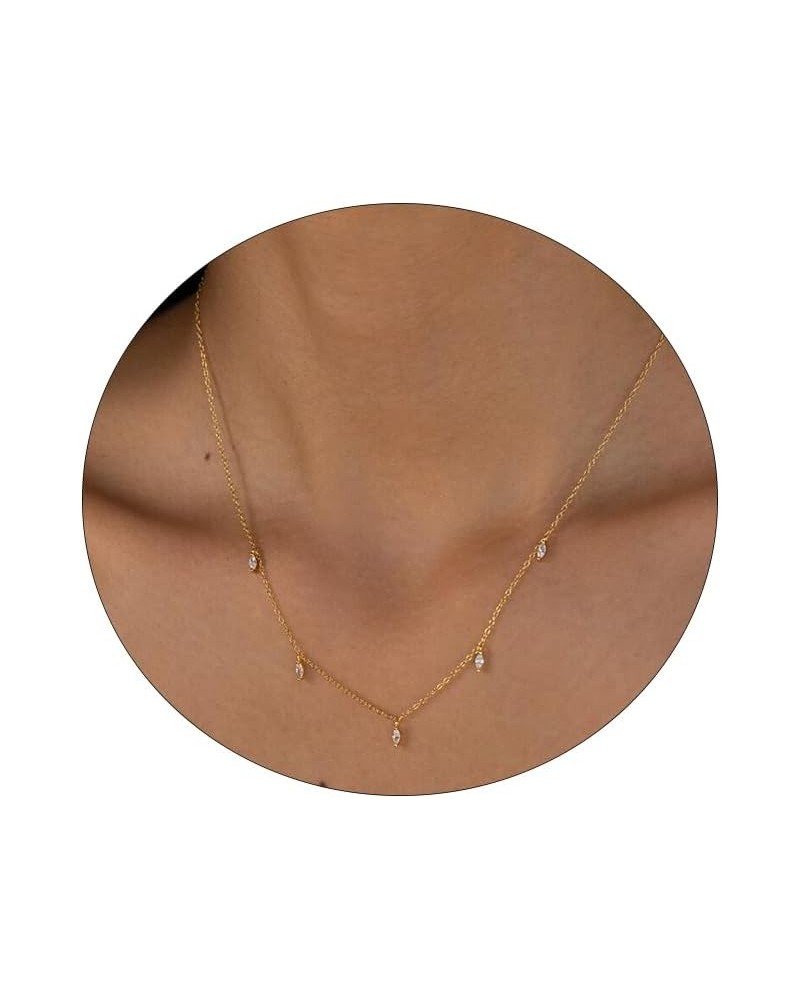 Diamond Necklaces for Women Dainty Leaf Necklace 14k Gold Plated Layered CZ Moon Necklace Simple Diamond Choker Necklaces for...