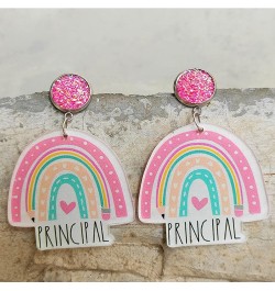 Cute Colorful Rainbow Pencil Apple Hanging Shape Acrylic Drop Dangle Lightweight Earrings Teacher Appreciation Gifts Funny Ba...