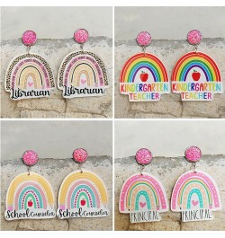 Cute Colorful Rainbow Pencil Apple Hanging Shape Acrylic Drop Dangle Lightweight Earrings Teacher Appreciation Gifts Funny Ba...