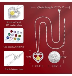 Heart Birthstone Necklaces for Women, 925 Sterling Silver Women Pendant Necklace, Birthday Anniversary Valentine's Day Jewelr...