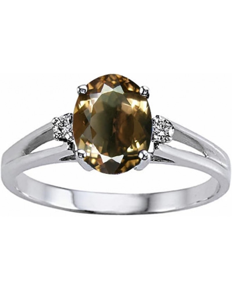 Tommaso Design Solid 14k White Gold Classic Oval 3 stone Engagement Promise Ring Smoky Quartz $208.64 Rings