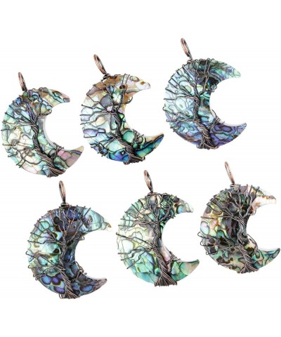 Natural Sea Shell Tree of Life Pendant Necklace for Women and Men, Crescent Moon Pendant with Chain Multi Shell $9.72 Necklaces