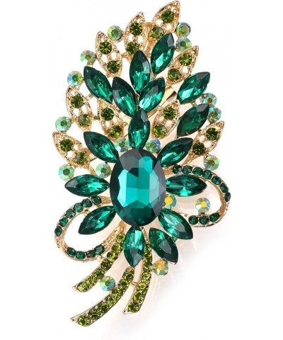 Austrian Crystal Flower Ribbon Teardrop Brooch Pendant 2_Green Gold-Tone $9.89 Brooches & Pins