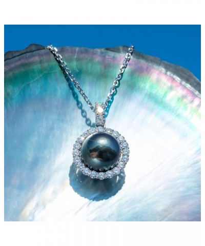 12-13mm Tahitian Black Pearl with Moissanite Necklace for Women, AAAA Quality Handselected Nature Black Pearls, 10K Solid Whi...