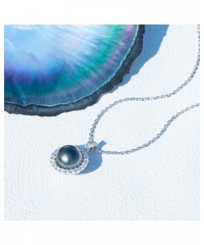 12-13mm Tahitian Black Pearl with Moissanite Necklace for Women, AAAA Quality Handselected Nature Black Pearls, 10K Solid Whi...