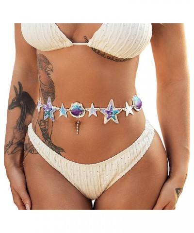 Starfish Belly Chain Purple Seashells Waist Chain Sparkly Bikini Beach Body Chains Body Jewelry Cute Waist Accessories for Wo...