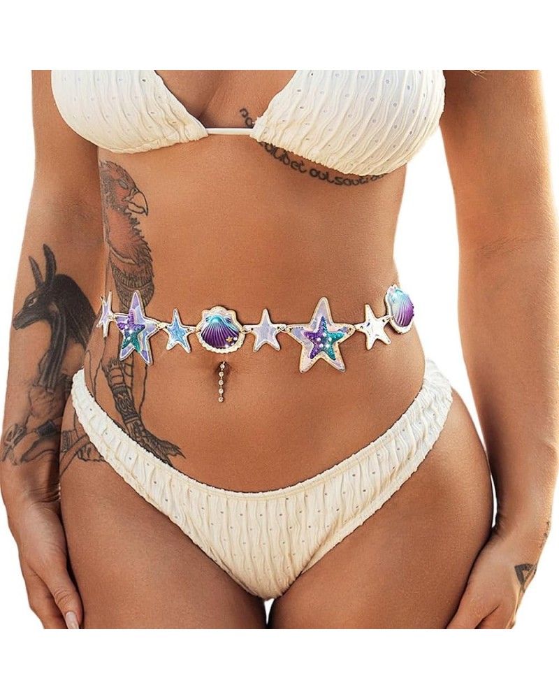 Starfish Belly Chain Purple Seashells Waist Chain Sparkly Bikini Beach Body Chains Body Jewelry Cute Waist Accessories for Wo...