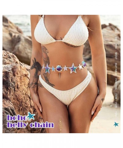 Starfish Belly Chain Purple Seashells Waist Chain Sparkly Bikini Beach Body Chains Body Jewelry Cute Waist Accessories for Wo...