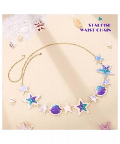 Starfish Belly Chain Purple Seashells Waist Chain Sparkly Bikini Beach Body Chains Body Jewelry Cute Waist Accessories for Wo...