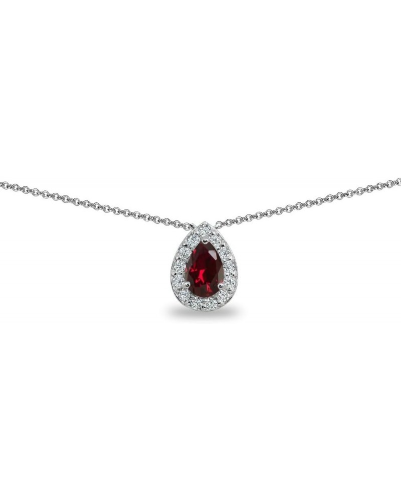 Sterling Silver Genuine or Synthetic Gemstone Teardrop Halo Dainty Short Choker Necklace Women Girls Synthetic Ruby- July $12...