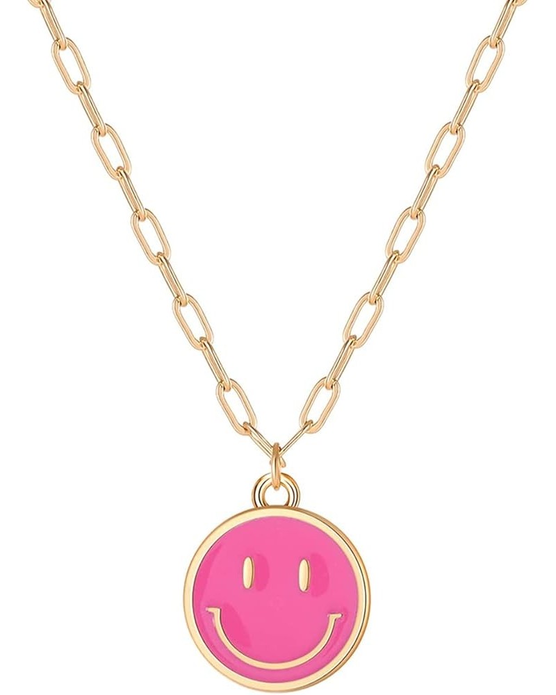 Smile Pendant Necklace Smile Face Chain Necklace Paperclip Necklace Cute Round Pendant Necklace Preppy Jewelry for Women Girl...