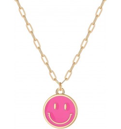 Smile Pendant Necklace Smile Face Chain Necklace Paperclip Necklace Cute Round Pendant Necklace Preppy Jewelry for Women Girl...