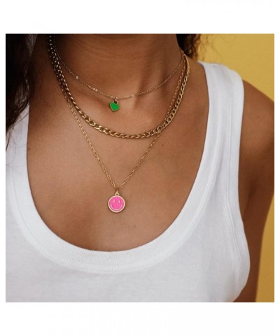 Smile Pendant Necklace Smile Face Chain Necklace Paperclip Necklace Cute Round Pendant Necklace Preppy Jewelry for Women Girl...