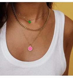 Smile Pendant Necklace Smile Face Chain Necklace Paperclip Necklace Cute Round Pendant Necklace Preppy Jewelry for Women Girl...