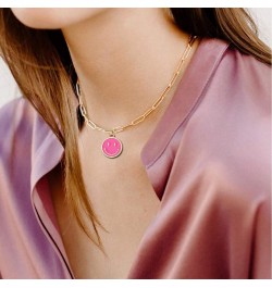 Smile Pendant Necklace Smile Face Chain Necklace Paperclip Necklace Cute Round Pendant Necklace Preppy Jewelry for Women Girl...