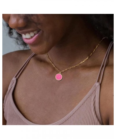 Smile Pendant Necklace Smile Face Chain Necklace Paperclip Necklace Cute Round Pendant Necklace Preppy Jewelry for Women Girl...