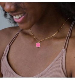 Smile Pendant Necklace Smile Face Chain Necklace Paperclip Necklace Cute Round Pendant Necklace Preppy Jewelry for Women Girl...