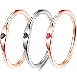 925 Sterling Silver Simple Carve Heart Wedding Band Stackable Promise Ring for Her Size 5-10 8 3 PCS Silver-Black&Rose Gold-B...