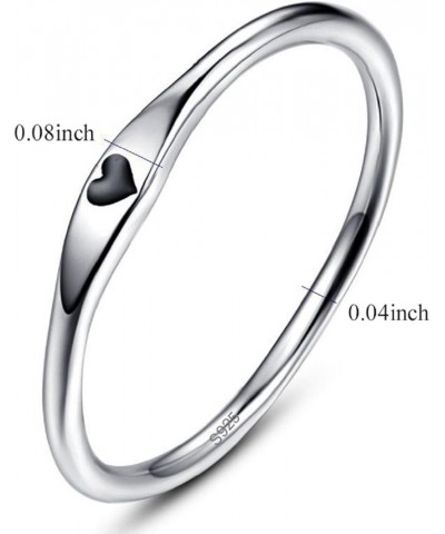 925 Sterling Silver Simple Carve Heart Wedding Band Stackable Promise Ring for Her Size 5-10 8 3 PCS Silver-Black&Rose Gold-B...