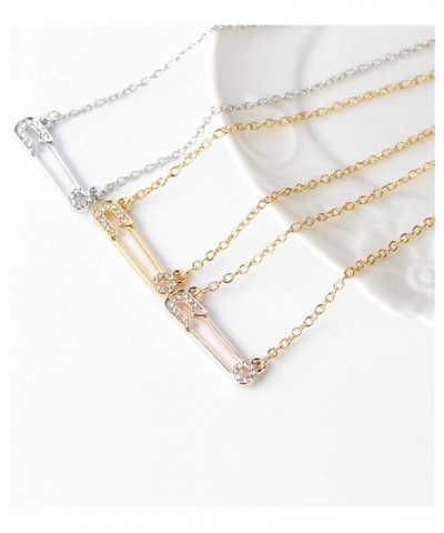 Safety Pin Necklace Gold Silver Paper Clip Pendant Necklace for Women Dainty Cubic Zirconia Paperclip Necklace Clavicle Chain...