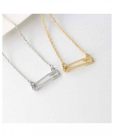 Safety Pin Necklace Gold Silver Paper Clip Pendant Necklace for Women Dainty Cubic Zirconia Paperclip Necklace Clavicle Chain...