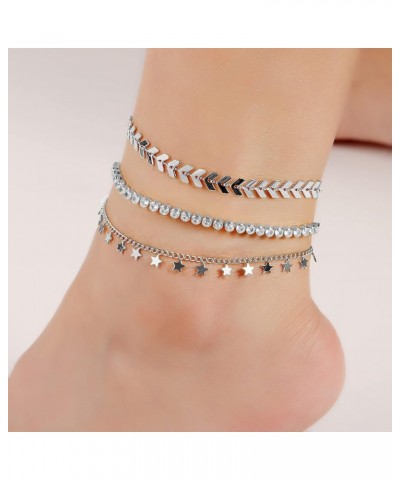 4/8 PCS 18K Gold Plated Multi-style Adjustable Charm Anklet Bracelets with CZ for Women & Teen Girls Gift 5-4pack-silver $8.8...