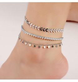 4/8 PCS 18K Gold Plated Multi-style Adjustable Charm Anklet Bracelets with CZ for Women & Teen Girls Gift 5-4pack-silver $8.8...