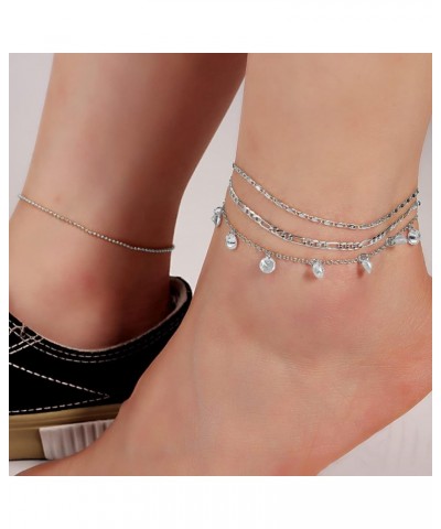 4/8 PCS 18K Gold Plated Multi-style Adjustable Charm Anklet Bracelets with CZ for Women & Teen Girls Gift 5-4pack-silver $8.8...