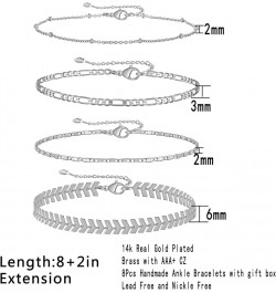 4/8 PCS 18K Gold Plated Multi-style Adjustable Charm Anklet Bracelets with CZ for Women & Teen Girls Gift 5-4pack-silver $8.8...