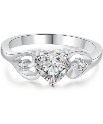 Stainless Steel Heart Shaped Simulated Diamond Solitaire Wedding Engagement Proposal Ring Silver $7.40 Rings