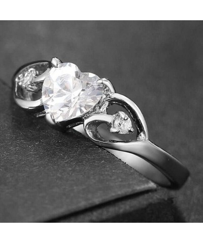 Stainless Steel Heart Shaped Simulated Diamond Solitaire Wedding Engagement Proposal Ring Silver $7.40 Rings