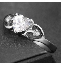 Stainless Steel Heart Shaped Simulated Diamond Solitaire Wedding Engagement Proposal Ring Silver $7.40 Rings