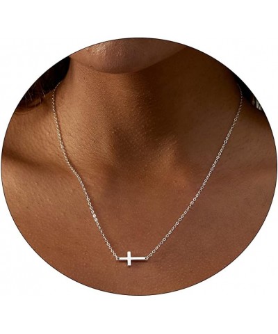 Dainty Cross Necklace for Women 14K Gold Plated Cross Pendant Necklaces Tiny Sideways Cross CZ Diamond Nekclace Delicate Ever...