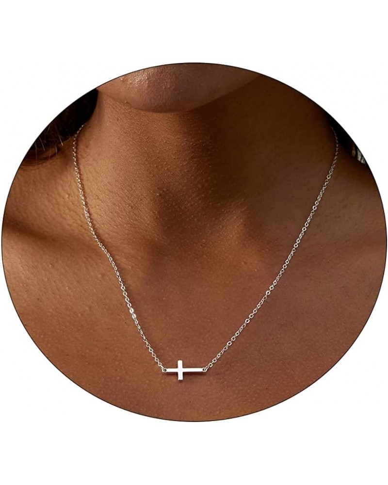 Dainty Cross Necklace for Women 14K Gold Plated Cross Pendant Necklaces Tiny Sideways Cross CZ Diamond Nekclace Delicate Ever...