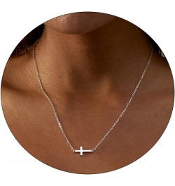 Dainty Cross Necklace for Women 14K Gold Plated Cross Pendant Necklaces Tiny Sideways Cross CZ Diamond Nekclace Delicate Ever...