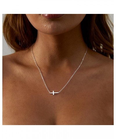 Dainty Cross Necklace for Women 14K Gold Plated Cross Pendant Necklaces Tiny Sideways Cross CZ Diamond Nekclace Delicate Ever...