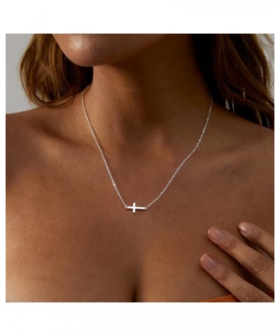 Dainty Cross Necklace for Women 14K Gold Plated Cross Pendant Necklaces Tiny Sideways Cross CZ Diamond Nekclace Delicate Ever...