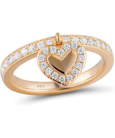 925 Sterling Silver Dangle Ring Cubic Zirconia Jewelry for Women (Heart, Rose Gold Plated) $15.68 Rings