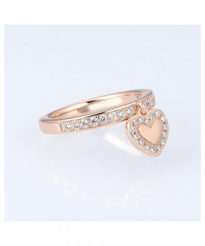 925 Sterling Silver Dangle Ring Cubic Zirconia Jewelry for Women (Heart, Rose Gold Plated) $15.68 Rings