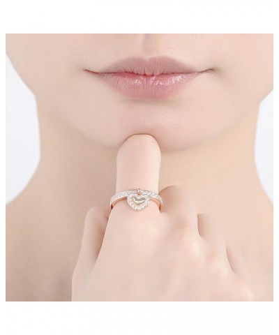 925 Sterling Silver Dangle Ring Cubic Zirconia Jewelry for Women (Heart, Rose Gold Plated) $15.68 Rings