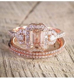 2PCS Gorgeous 18K Rose Gold Plated Morganite Ring Engagement Bridal Women Jewelry Set Morganite White Topaz Ring Set Women Br...