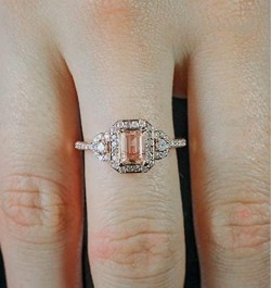 2PCS Gorgeous 18K Rose Gold Plated Morganite Ring Engagement Bridal Women Jewelry Set Morganite White Topaz Ring Set Women Br...