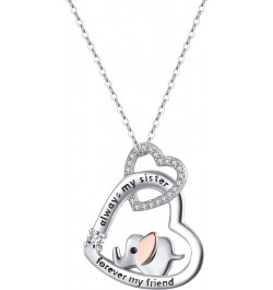 Heart Sister Elephant Necklace Sterling Silver Cubic Zirconia Engraved Always My Sister Forever My Friend 18 Inch Rolo Chain ...