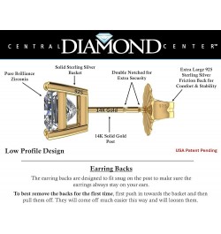 14K Gold Posts & Sterling Silver Princess Cut CZ Stud Earrings w/Pure Brilliance Zirconia, 1.50-4.00ctw 14k gold post & sterl...