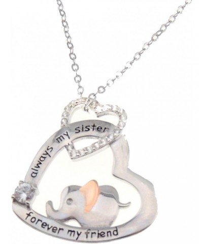 Heart Sister Elephant Necklace Sterling Silver Cubic Zirconia Engraved Always My Sister Forever My Friend 18 Inch Rolo Chain ...