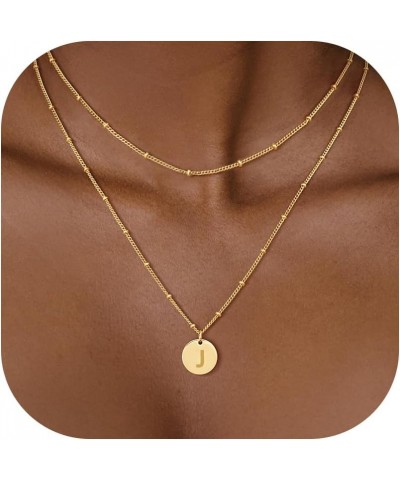 Gold Initial Necklaces for Women Girls, 14K Gold Plated Initial Necklaces Layered Letter Tag Pendant Necklaces Trendy Mother'...