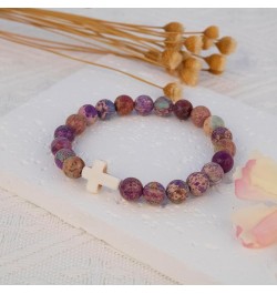 Natural Stone Cross Bracelet Christian Gifts for Women Girls Religious Faith Bracelet Easter Gifts for Women Daughter Son Mom...