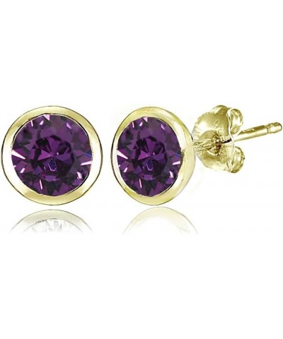 Yellow Gold Flashed Sterling Silver 5mm Bezel-set Martini Stud Earrings created with European Crystals February - Purple $10....