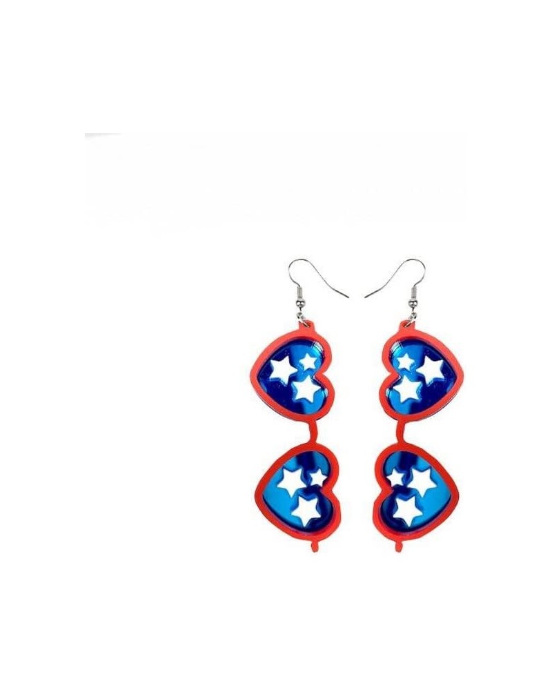 4th of July Patriotic Flash Earrings Red White and blue American flag Star Glasses Cow love goblin Acrylic Earrings Jewelry W...