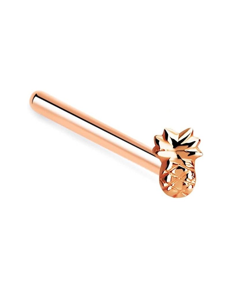 925 Sterling Silver Straight or 18K Gold Plated Pineapple Nose Ring 22G Rose Gold - 10mm Straight $10.63 Body Jewelry